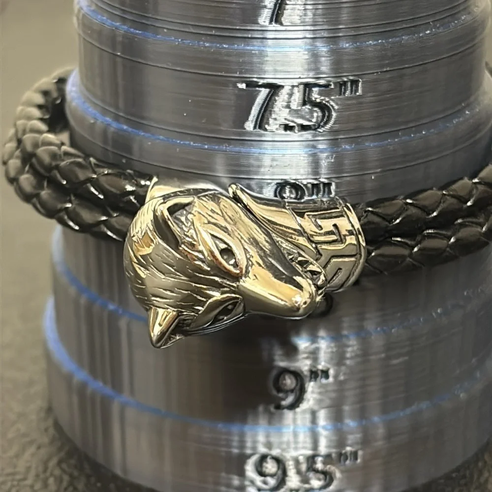 Viking Heritage Wolf Fenrir Braided Leather Stainless Steel Bracelet